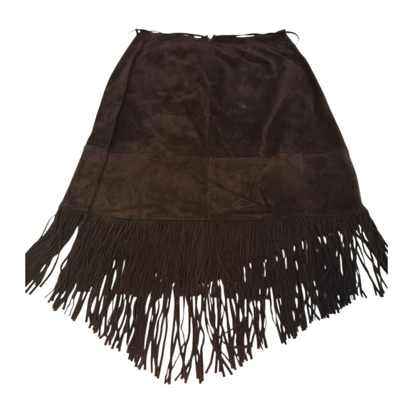 Zebra Leather Skirt sz 10 Brown Suede Fringe Hem & Tie Belt Western Movement - Picture 6 of 10
